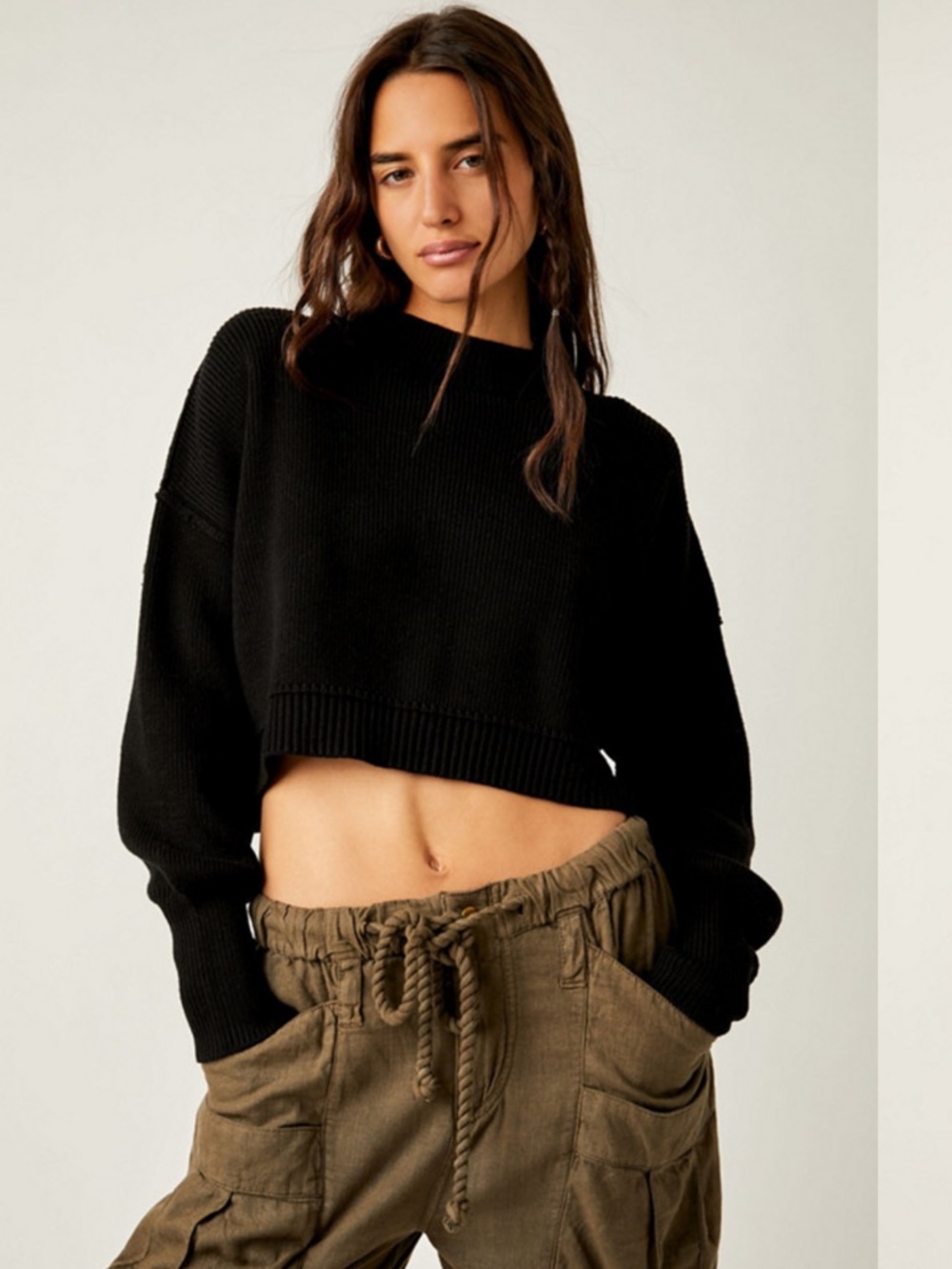 Free People Black Easy Street Cropped Sweater